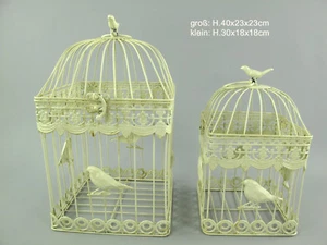 Antiguo Decoración Jaula para Pájaros 2er-Set de Metal Planta Flores Blanco - Imagen 1 de 4