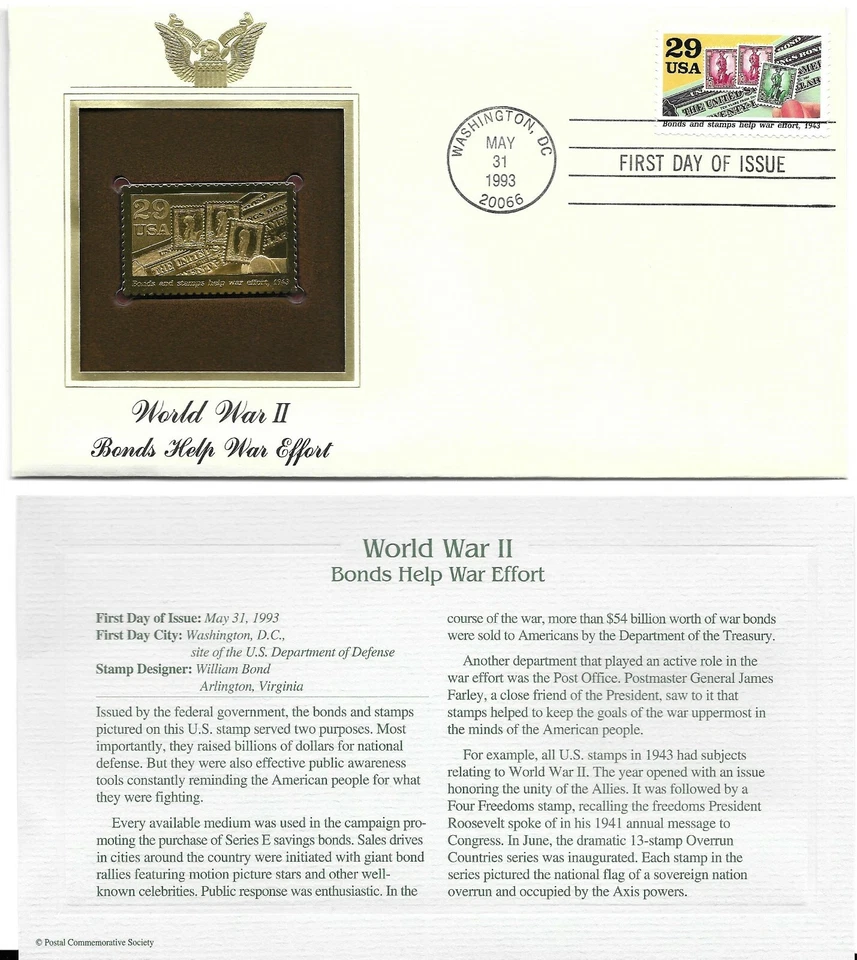 World War II-Bonds Help the War Effort-1st day issue-Golden Replica - Image 1 of 1