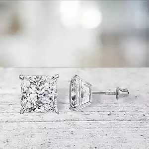 2 ct. Princess Lab-Created Diamond Screw Back Stud Earrings - 14k White Gold - Picture 1 of 3