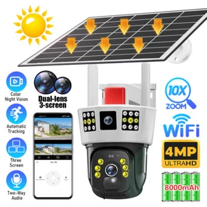 4MP 3 Lens WiFi Solar Camera Wireless Outdoor CCTV PTZ Home Security System Cam - Picture 1 of 15