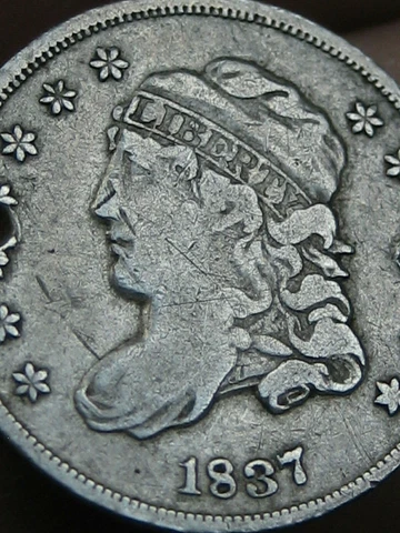 1837 Silver Capped Bust Half Dime- Fine/VF Details, Small 5C Cover