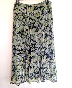 JM Collection Womens 8 Midi Skirt Green Yellow Floral Rayon Cottagecore Romantic - Picture 1 of 8