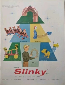 1957 Vintage Slinky Toy Print Ad, Slinky Train, Junior & Slinky Bucko - Picture 1 of 1