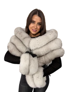 Extra breiter Fuchspelz Schal 47'' (120cm) + Doppelarmbänder + Leder und Kristalle - Bild 1 von 11