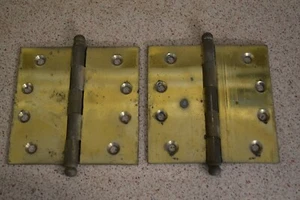Vintage Solid Brass Canon Ball Tip 4 inch Heavy Duty Butt Hinges X 2 RARE - Picture 1 of 3