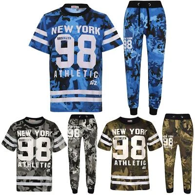 Boys Top Kids New York Brooklyn 98 Camouflage T Shirt Tops & Trouser Set 7-13 Yr