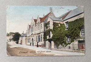 Vintage Postcard - Library and Stuart House, Liskeard, Cornwall - Posted 1904 - Picture 1 of 2