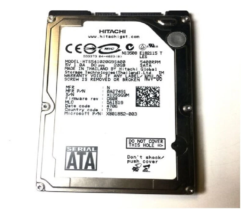 Hitachi HTS541020G9SA00 SATA 0A27491 20GB Laptop DA1408 HardDrive X801852-002 - Image 1 of 1