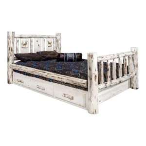 Montana Woodworks Wood King Storage Bed with Engraved Elk Design in Natural - Picture 1 of 3