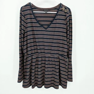 Top Lane Bryant cuello en V manga larga dobladillo peplum rayas metálicas azul marino para mujer 14/16 - Imagen 1 de 5