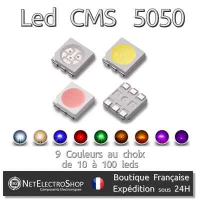 Leds CMS SMD 5050 Haute Luminosité PLCC-6, Choix 9 couleurs, 10 à 100 leds - Immagine 1 di 2