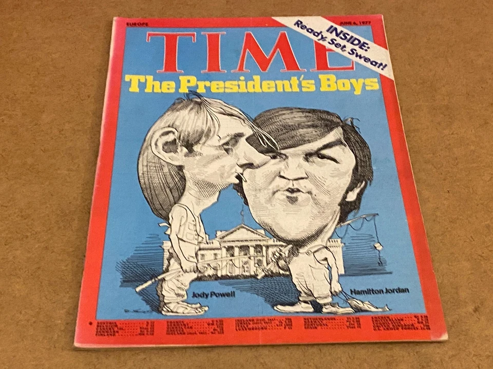 TIME MAGAZINE 6/6/77 JODY POWELL & HAMILTON JORDAN : DAVID LEVINE CARTOON COVER - Image 1 of 1