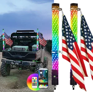 2X 2FT Fat LED Whip Light APP Control Remoto Antenas Liberación Rápida para UTV ATV - Imagen 1 de 17