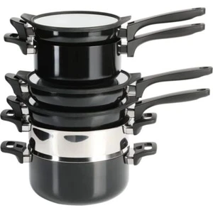 Kenmore Elite Grayson 9 Piece Nonstick Aluminum Stackable Cookware Set in Black - Picture 1 of 1
