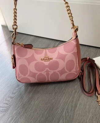 COLOUR MATCH Teri Shoulder Bag In Signature Canvas Powder Pink CAL51 Outlet NEW