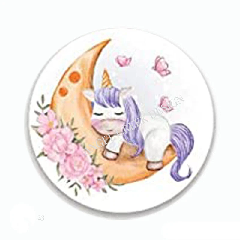 Baby Shower Unicorn on Moon Scrapbook Stickers Favors Labels Envelope Seals - Image 1 of 1