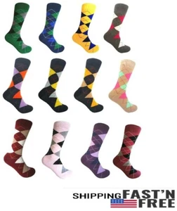 Men's Multi-Color Groomsman Gift Wedding Party Event Argyle Dress Socks - Picture 1 of 13