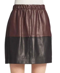 Falda de Cuero Vince Black Shiraz Vino Rojo Colorblock $595 Nueva con Etiquetas S - Imagen 1 de 12