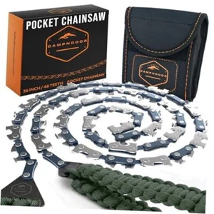 Pocket Chainsaw with Paracord Handles - Army Green 65Mn Green Paracord Handles - Picture 1 of 7