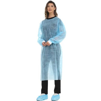 Vestido aislante desechable de 15-105 unidades con puño tejido azul 25 gsm dental-médico Foto 1 de 4