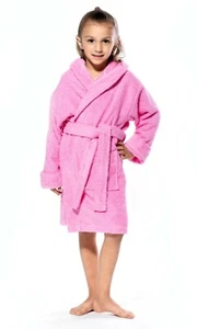 100% Cotton Kids Terry Hooded Robe Terry Towel Hooded Bathrobe Kids Bath Wrap - Picture 1 of 30