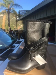 NEU Zena weiche schwarze Lederstiefel Coach New York... schöne Nähte... Schnallendetail - Bild 1 von 12
