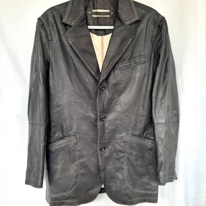 Vintage GIMO's Black Soft Leather Blazer Coat Jacket Made In Italy Mens Size XL - Picture 1 of 22