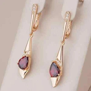 Lab-Created Red Garnet 3Ct Pear Cut Drop/Dangle Earrings 14K Yellow Gold Plated - Picture 1 of 7