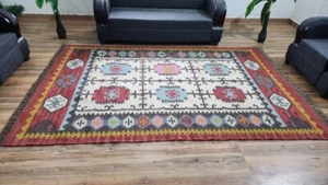 Handmade Wool Jute Kilim Rug Turkish Rug Modern Rug Living room Vintage Carpet - Picture 1 of 12
