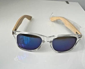 DESIGNER WOOD SUNGLASSES MIRROR LENS WOODEN BAMBOO LADIES FUTURISTIC VISOR - Picture 1 of 4