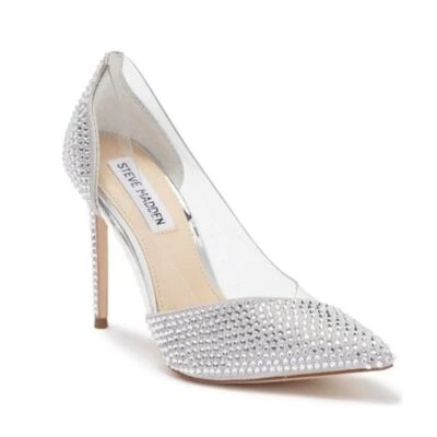 Da Donna Steve Madden Lili Borchiato Ingioiellato Tacchi, Sz 6, Argento Chiaro A - Immagine 1 di 4
