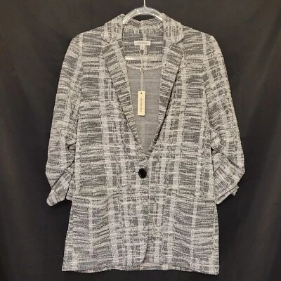 Max Studio NWT Black White Textured Ruched Push Up Sleeve Unlined Blazer Sz S - Image 1 of 4