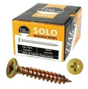 Timco SOLO YELLOW POZI COUNTERSUNK WOODSCREW WOOD SCREWS Flat Phillips Head ZINC - Picture 1 of 7