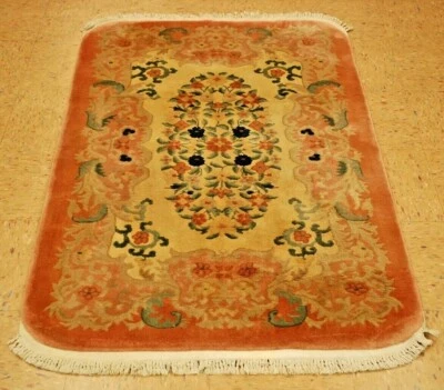 ALFOMBRA CHINA ANTIGUA COMO NUEVA ART DECO WALTER NICHOLS DÉCADA DE 1940 3' X 4'10" COLORES PASTEL Foto 1 de 4