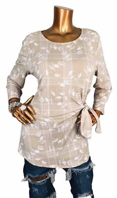 Sexy Blusa Túnica ELLE XL Top Elastizada Floral Lateral Lateral Crema Blanca 3/4 Slvs Suave Foto 1 de 4