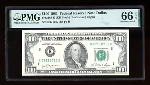 DBR 1981 $100 Dallas Gem Fr. 2169-K PMG 66 EPQ Serial K07118711B - Picture 1 of 2