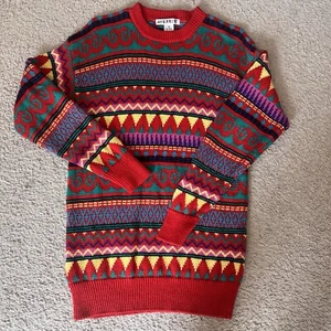 Vintage Colorful Geometric Print Crewneck Knit Sweater Unisex Size Medium  - Picture 1 of 5