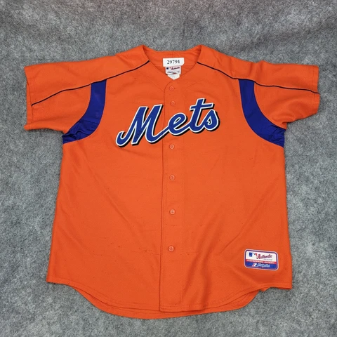 Vintage 1990s Majestic NY Mets Baseball Jersey XL Orange Blue Made In the USA Cover