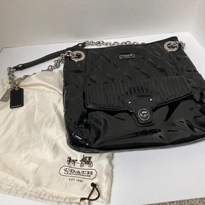 COACH POPPY LIQUID GLASS PURSE 18673 Black Shiny Chain Strap Shoulder Crossbody - Picture 1 of 14