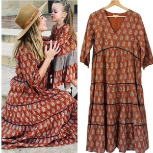PINK CHICKEN Indra Printed Maxi Dress in Burnt Orange Size XS - Picture 1 of 11
