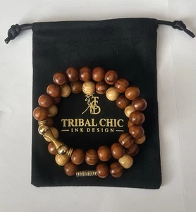 Handmade Wooden Beaded Bracelet – African Tribal Style with Gold Accent Unisex . - Picture 1 of 2