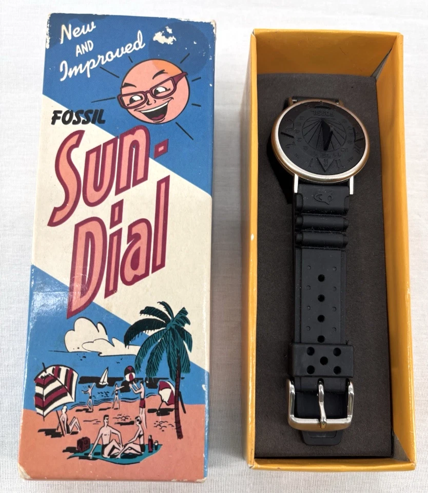 Винтажные солнечные часы Fossil SD7624 черный кемпинг компас с коробкой 80-х 90-х ОЧЕНЬ РЕДКИЕ - Изображение 1 из 4