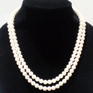 Signed Classic White Faux Pearl Double Strand Necklace - Picture 1 of 7