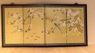 Japanese Antique panel folding screen Byobu stand Ukiyoe - Image 1 of 4