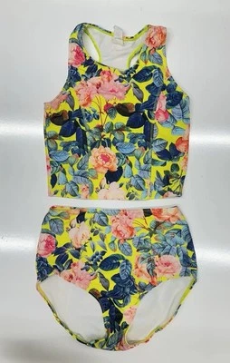 Traje de baño Tankini de dos piezas floral brillante Lime Ricki corte retro / pequeño Foto 1 de 4