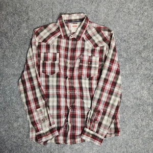 Lucky Brand Western Pearl Snap Hemd Herren XL rot weiß kariert Taschen langarm - Bild 1 von 7