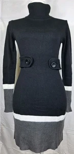 I.N. Vestido Suéter San Francisco Manga Larga Cuello Tortuga Talla S Negro Blanco y Gris - Imagen 1 de 11