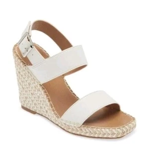Steve Madden Imply White Leather Wedge Sandals Espandriles Size 10 - Picture 1 of 6
