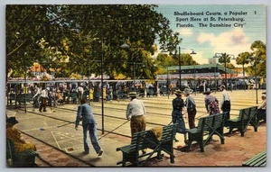 Linen Postcard Florida Shuffleboard Courts, a Popular Sport In St. Petersburg - Picture 1 of 2