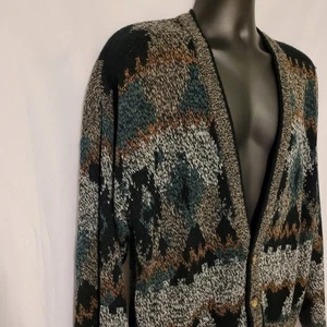 Vintage 90er 80er City Streets Abstrakt Tribal Schwarz Strick Cardigan Pullover Herren XL - Bild 1 von 8
